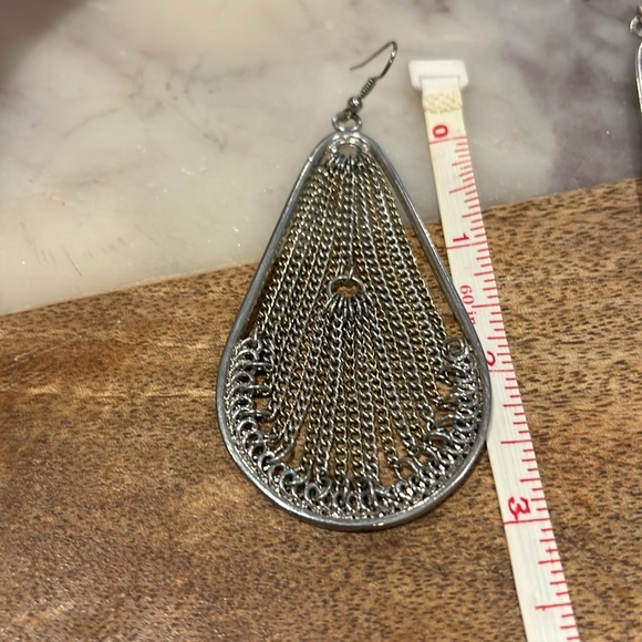 Drop earrings, thin mixed metal chains - Picture 3 of 3